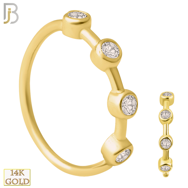 14-CT34C - 14k Solid Gold Four Zircon in Bezel Setting Hoop Piercing image 0