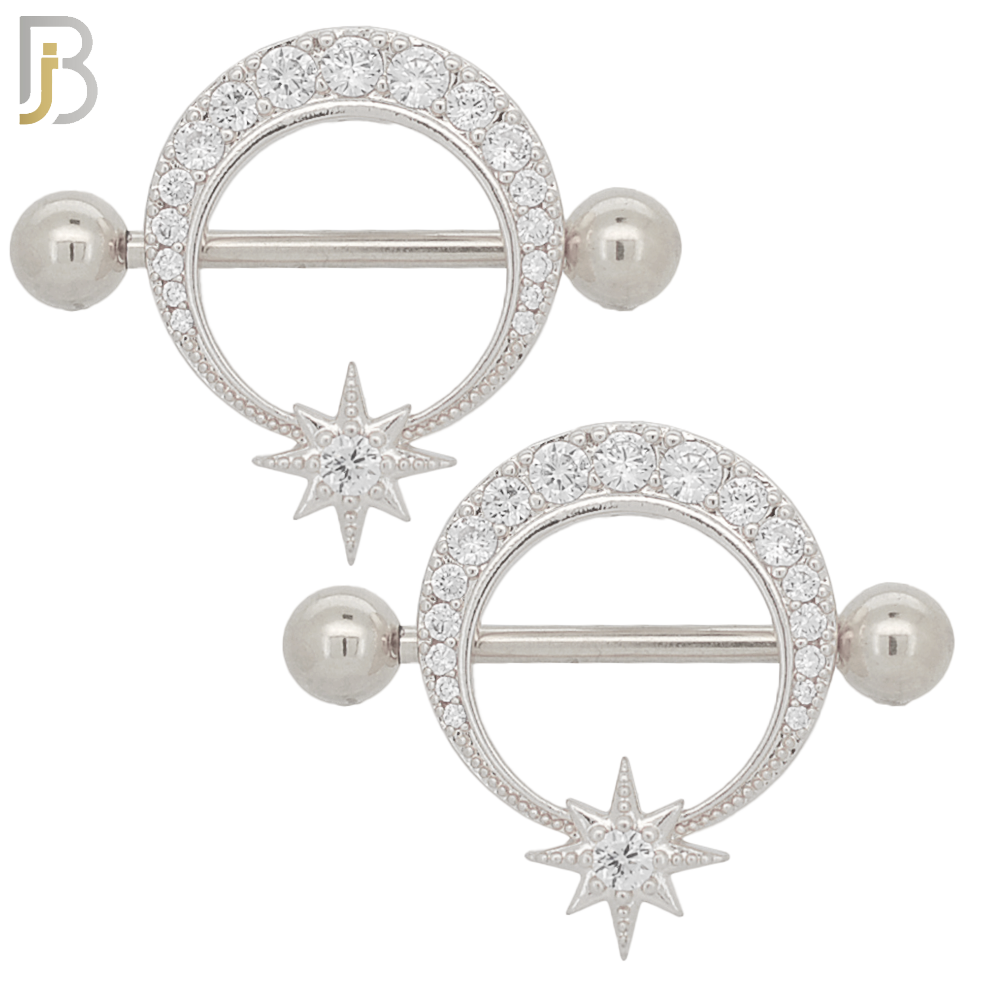 NP65 - 316L Surgical Steel Screw Shield Barbell with Starburst Design Pair image 0