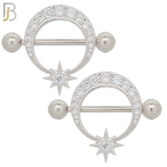 NP65 - 316L Surgical Steel Screw Shield Barbell with Starburst Design Pair image 0