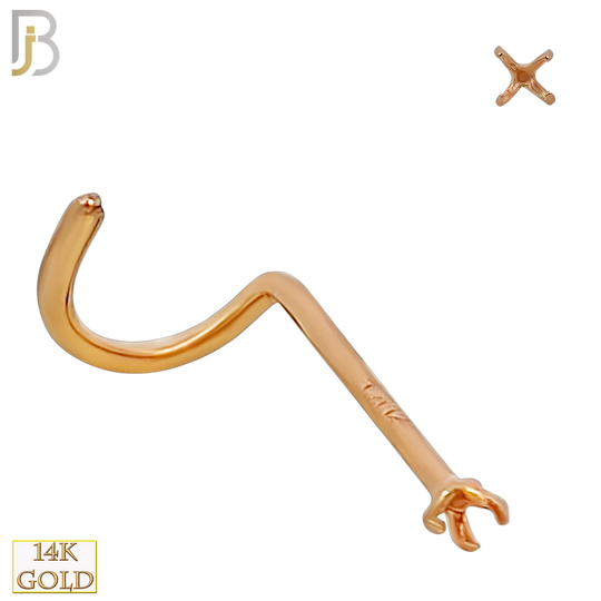 14-NR03R-20 - 20g Thickness 14k Solid Rose Gold Prong Setting Nose Screw, Cork Screw Mounting Only image 1