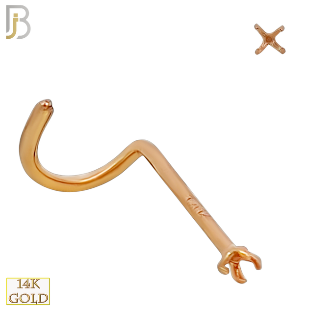 14-NR03R-20 - 20g Thickness 14k Solid Rose Gold Prong Setting Nose Screw, Cork Screw Mounting Only image 1