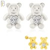 925-ES371 - Screw Ball Back - .925 Sterling Silver Bear with Heart Shaped CZ Stud Earrings image 0