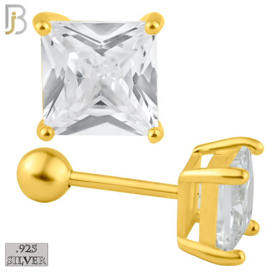 925-ES312-GC - 925 Sterling Silver Gold Plated Screw Ball Back Stud Earrings Casting Prong Setting with Square Clear Zircon image 0