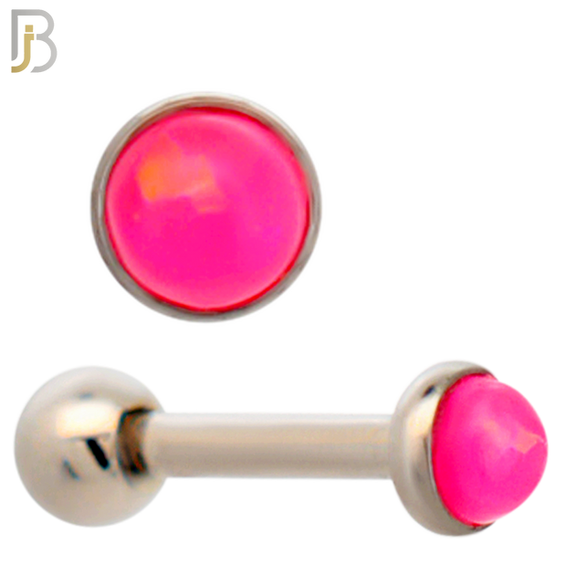 TB120SP - 316L Stainless Steel Opal Pink Bezel Tragus/Cartilage Barbell (Pack of 6) image 1