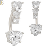 NB58 - 316L Stainless Steel Heart Shaped Clear Zircon in Four Prong Setting Banana Belly Ring image 1