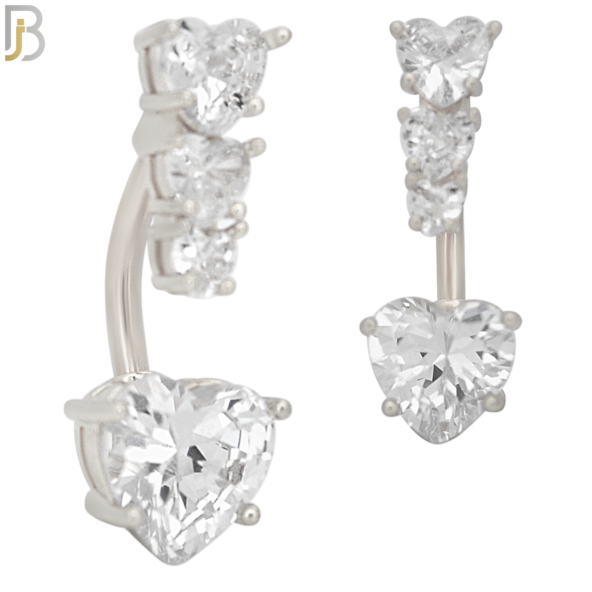 NB58 - 316L Stainless Steel Heart Shaped Clear Zircon in Four Prong Setting Banana Belly Ring image 1