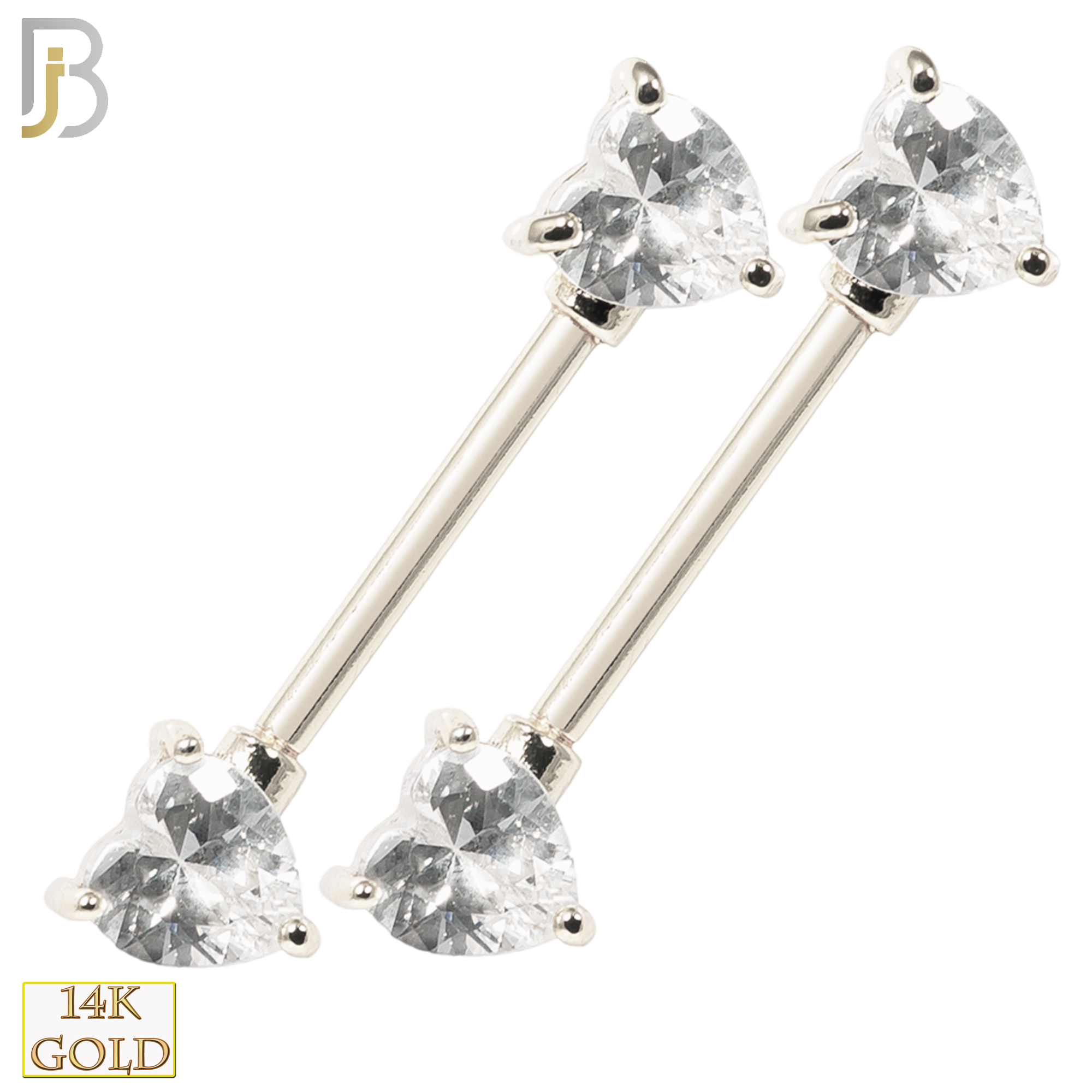 14-NP03 – 14K Solid Gold Heart Shaped Zircon in Prong Setting Nipple Ring Piercing Externally Threaded image 1