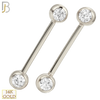 14-NP01 - 14k Solid Gold Nipple Ring Piercing Round Zircon in Bezel Setting Externally Threaded (Pair) image 1