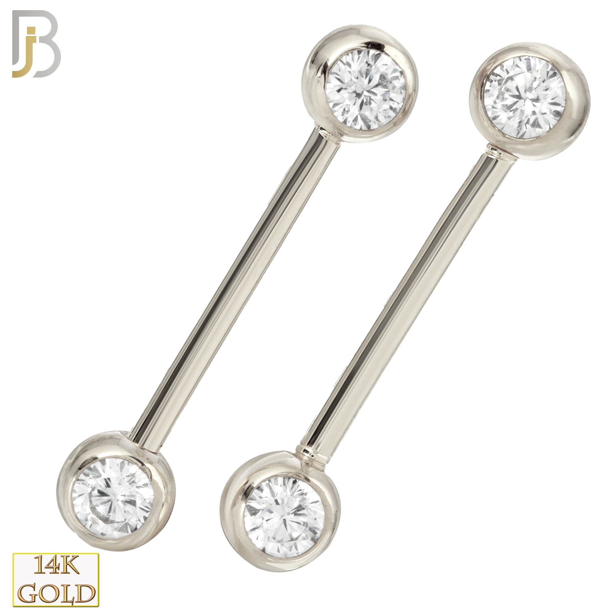 14-NP01 - 14k Solid Gold Nipple Ring Piercing Round Zircon in Bezel Setting Externally Threaded (Pair) image 1