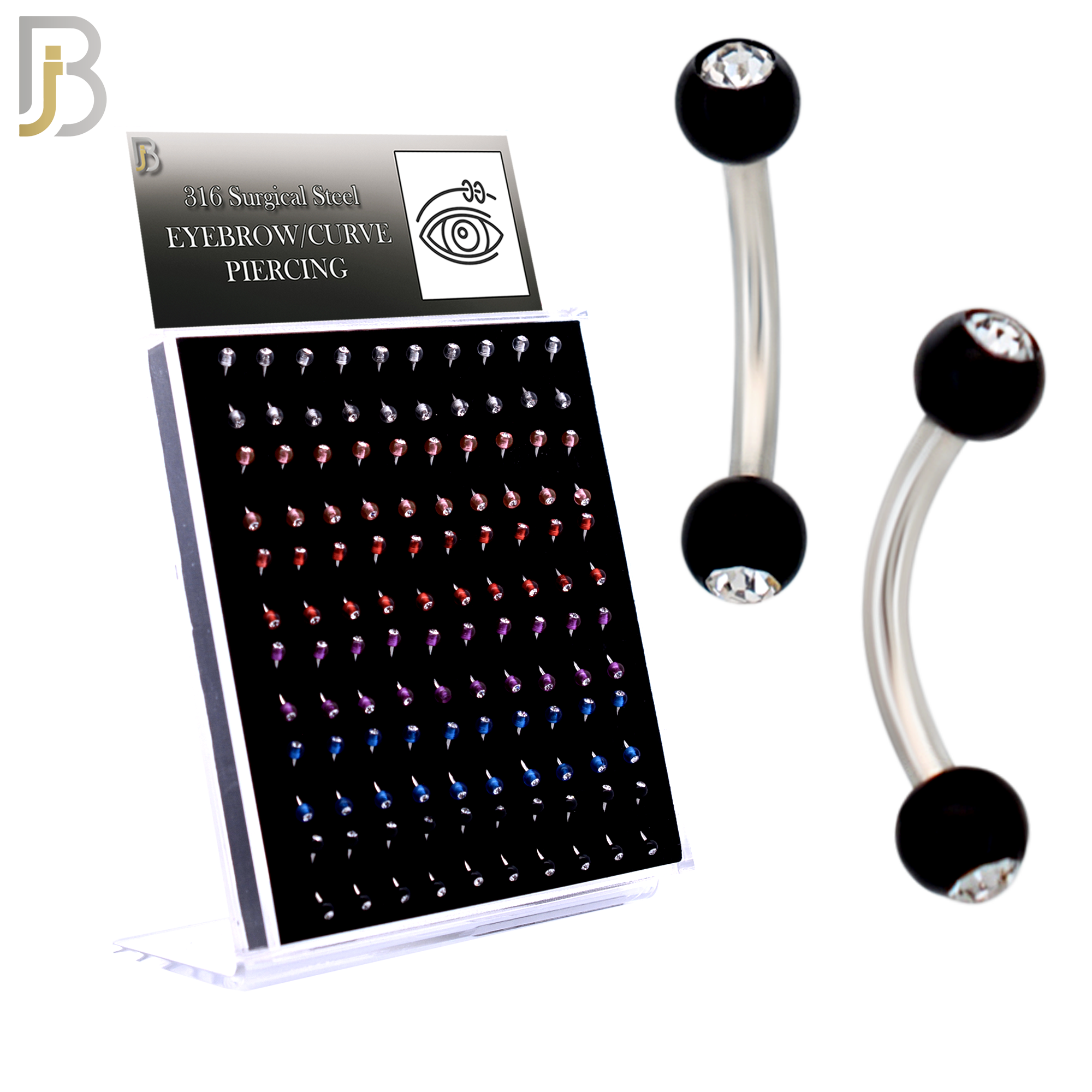 PK-EC07ST - 316L Surgical Steel Curved Barbell External Threaded Acrylic Ball with CZ image 0