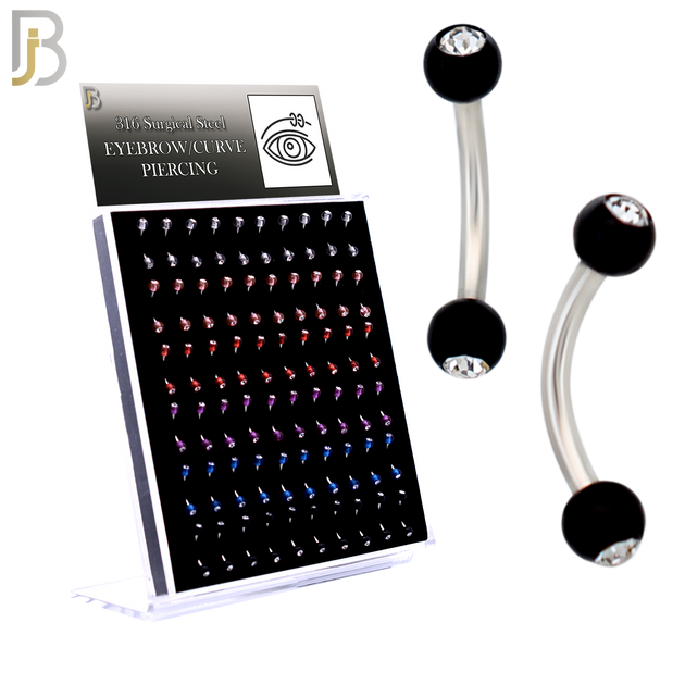 PK-EC07ST - 316L Surgical Steel Curved Barbell External Threaded Acrylic Ball with CZ image 0