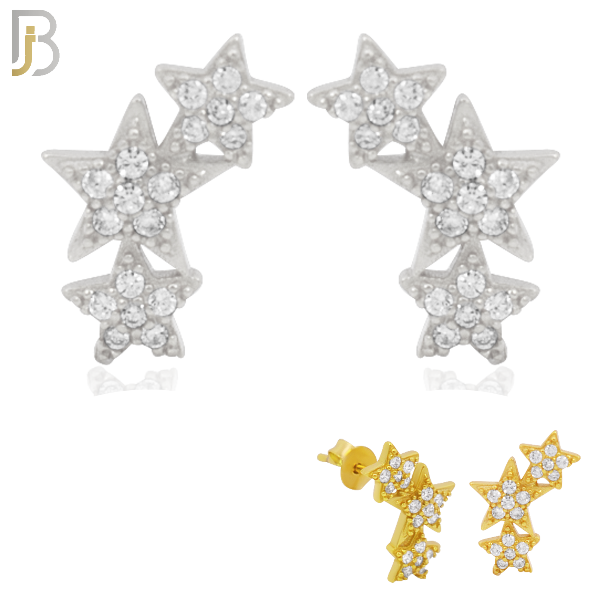 925-ES242 – .925 Sterling Silver Three Stars with Zircon Design Earring Stud image 0