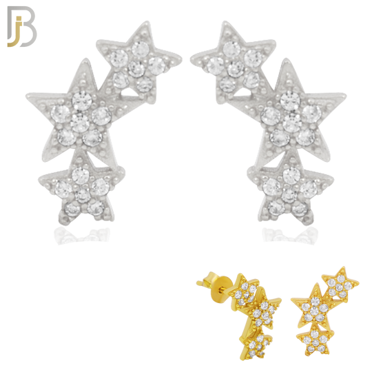 925-ES242 – .925 Sterling Silver Three Stars with Zircon Design Earring Stud image 0