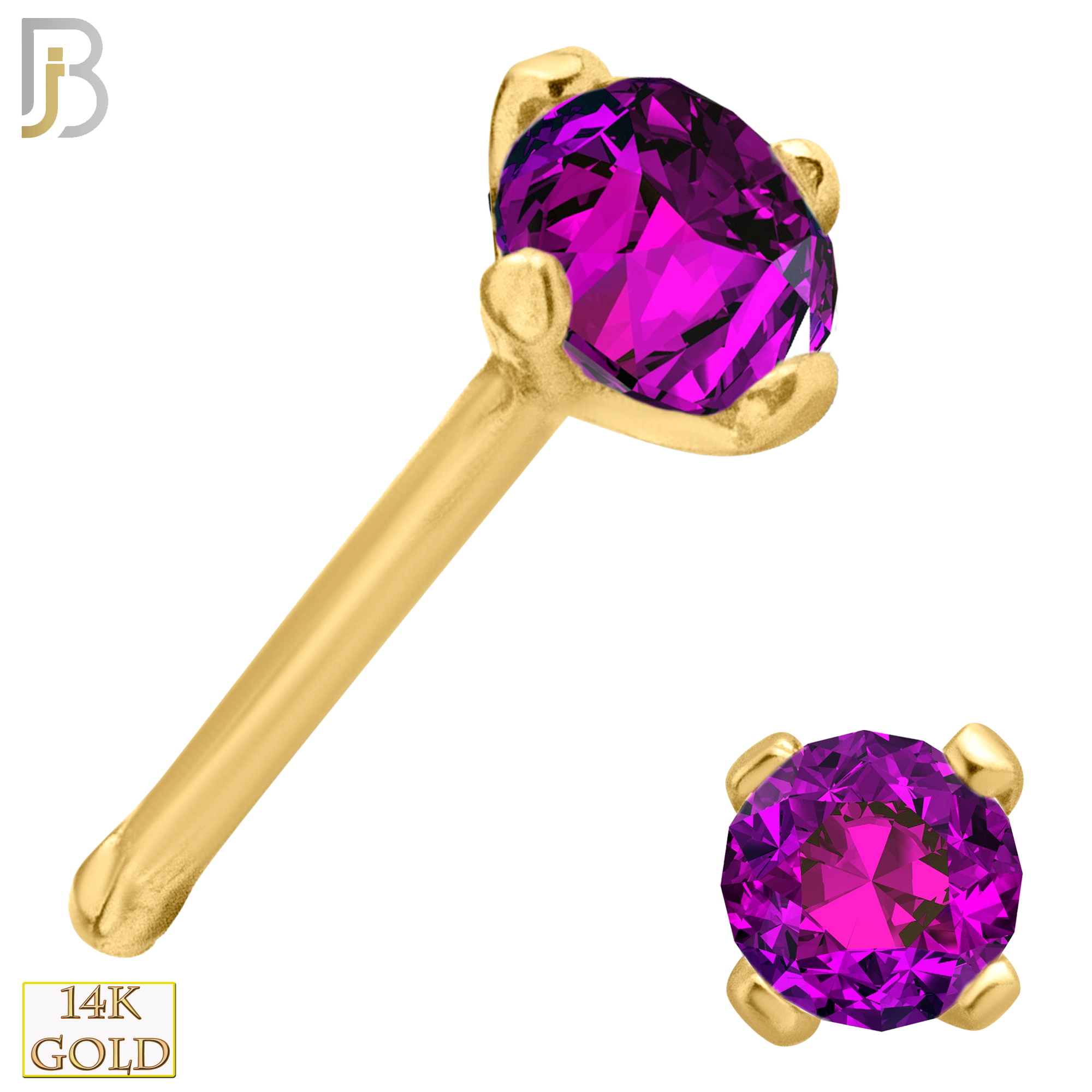14-NR01YBR-20 - 20g-14k Yellow Gold Nose Bone with Burmese Ruby in Prong Setting - 2mm image