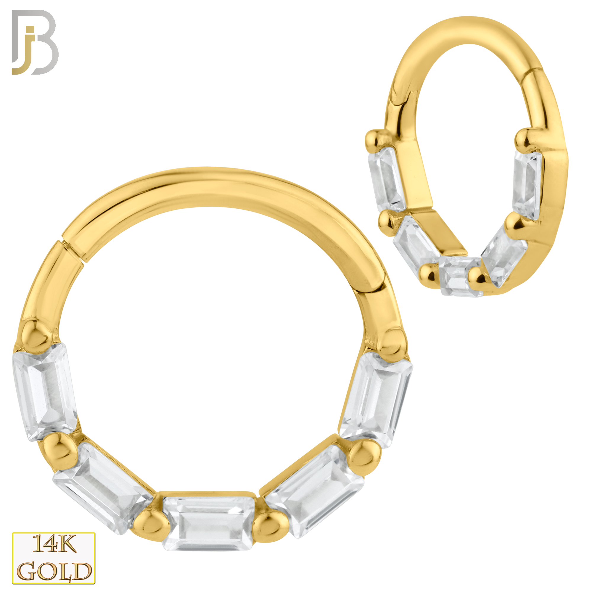 14-CT58 - 14K Solid Gold Hinged Hoops with Baguette Zircon image 0