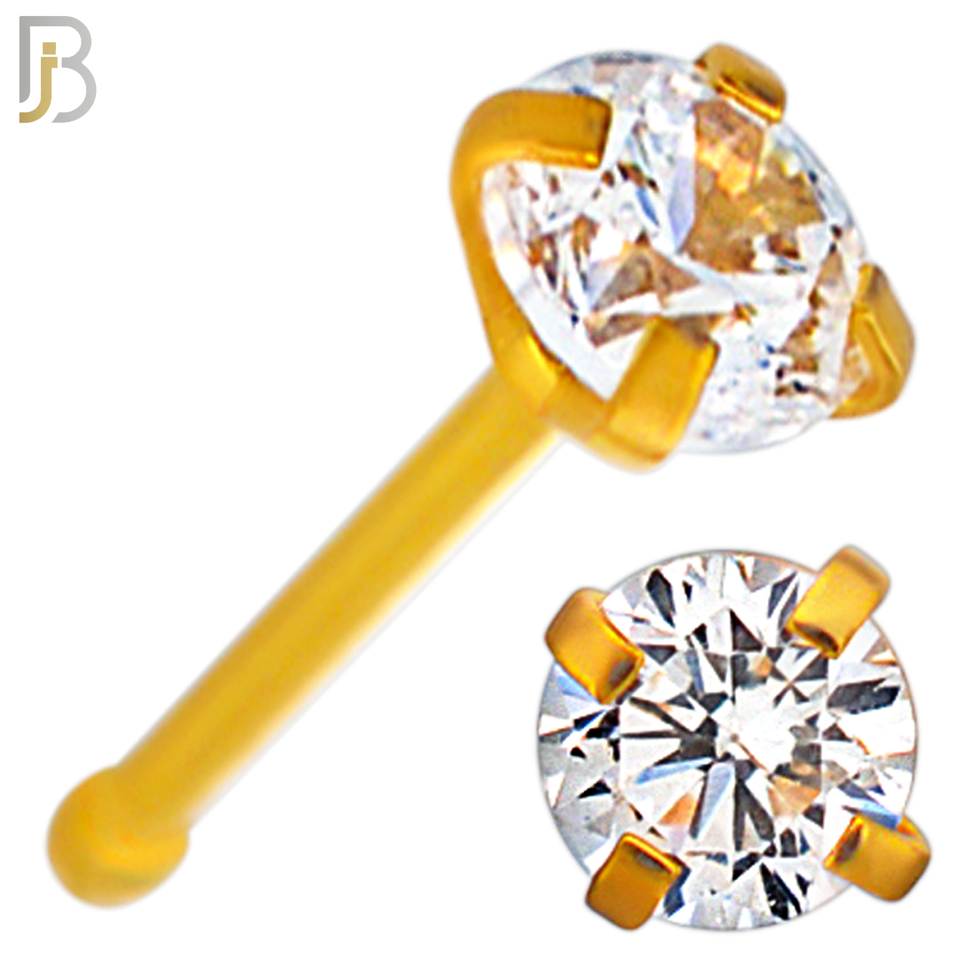 NR01G - 316L Surgical Steel Gold Plated Nose Bone Prong Set Zircon Round Nose Ring (PACK OF 6) image 5