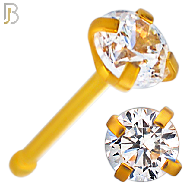 NR01G - 316L Surgical Steel Gold Plated Nose Bone Prong Set Zircon Round Nose Ring (PACK OF 6) image 5