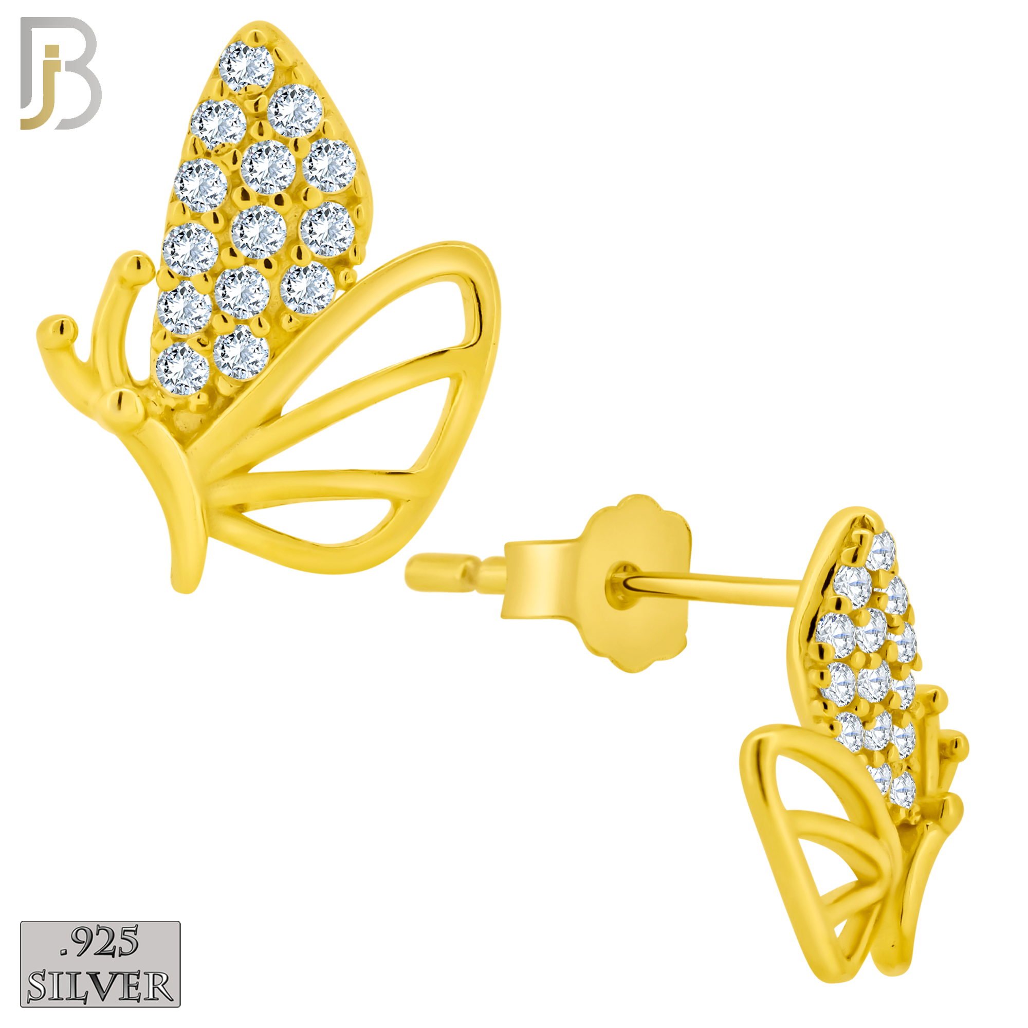 925-ES375 - .925 Sterling Silver CZ Studded Half Butterfly Stud Earrings image 3