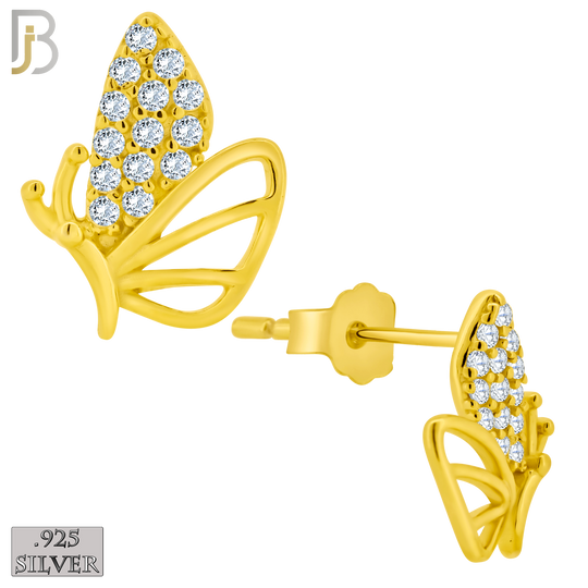 925-ES375 - .925 Sterling Silver CZ Studded Half Butterfly Stud Earrings image 3