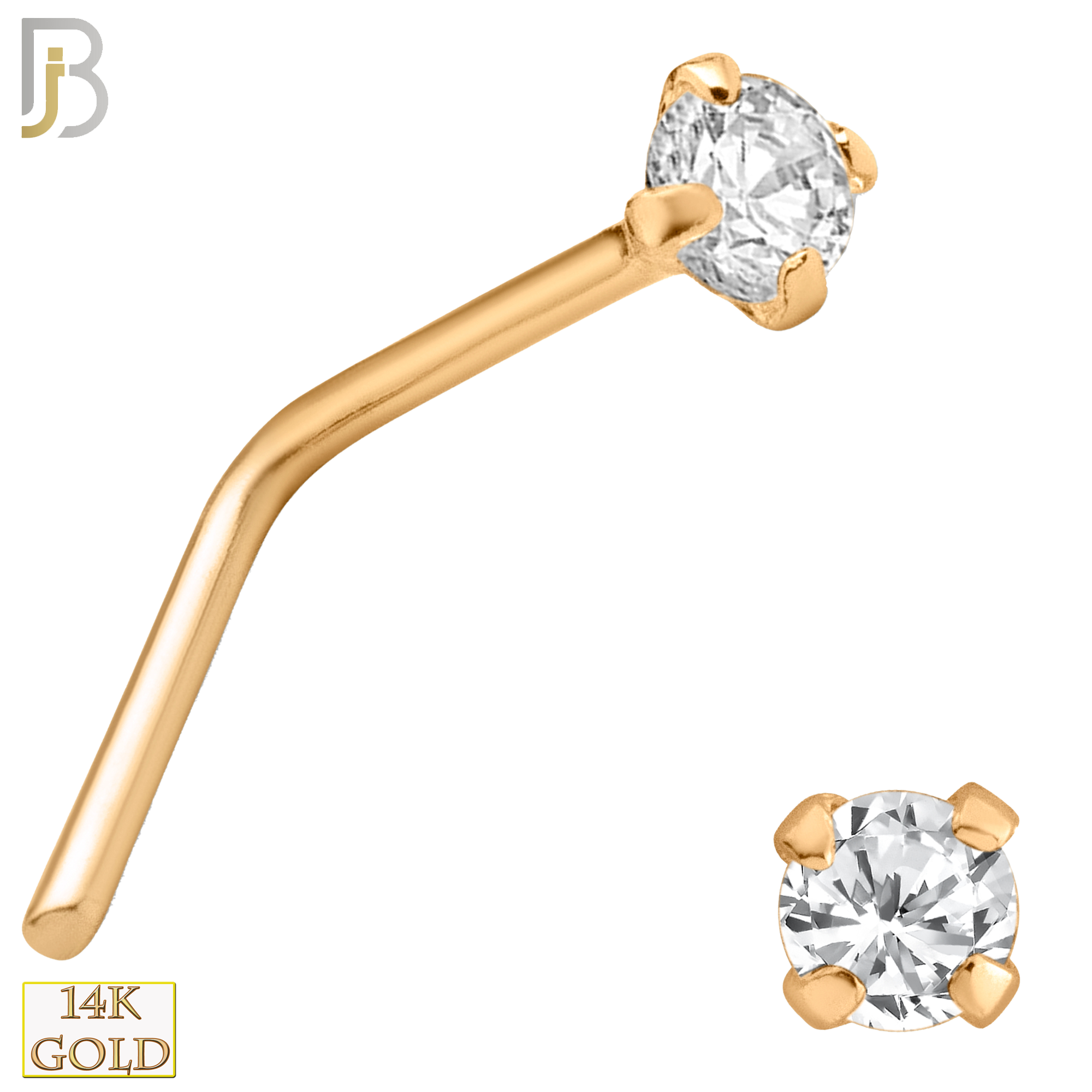 14-NR10CR-20 - 20g Thickness 14k Solid Rose Gold Prong Setting  Round Cubic Zircona L-Shape image 4