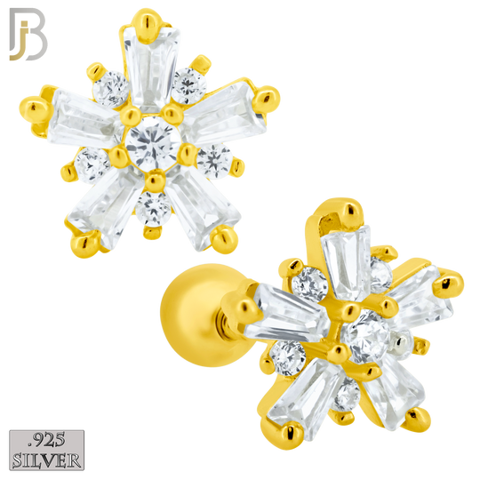 925-ES151 - Screw Ball Back - .925 Sterling Silver Starburst Design with Zircon Design Earring Stud image 2