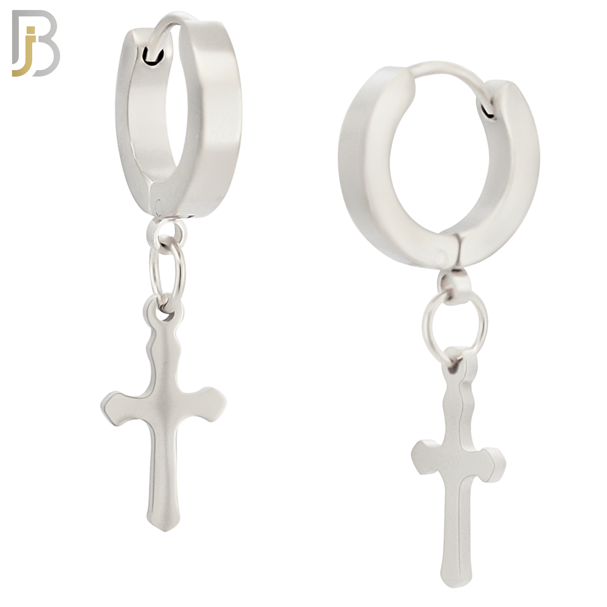 ES91 - 316L Stainless Steel Dangling Cross Design Huggies Clip On image 1