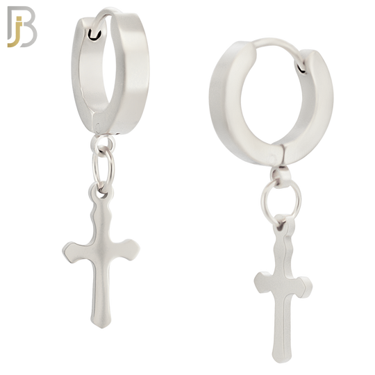 ES91 - 316L Stainless Steel Dangling Cross Design Huggies Clip On image 1