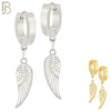 ES21 - 316L Stainless Steel Dangling Angel Wings Design Huggies Clip On image 0