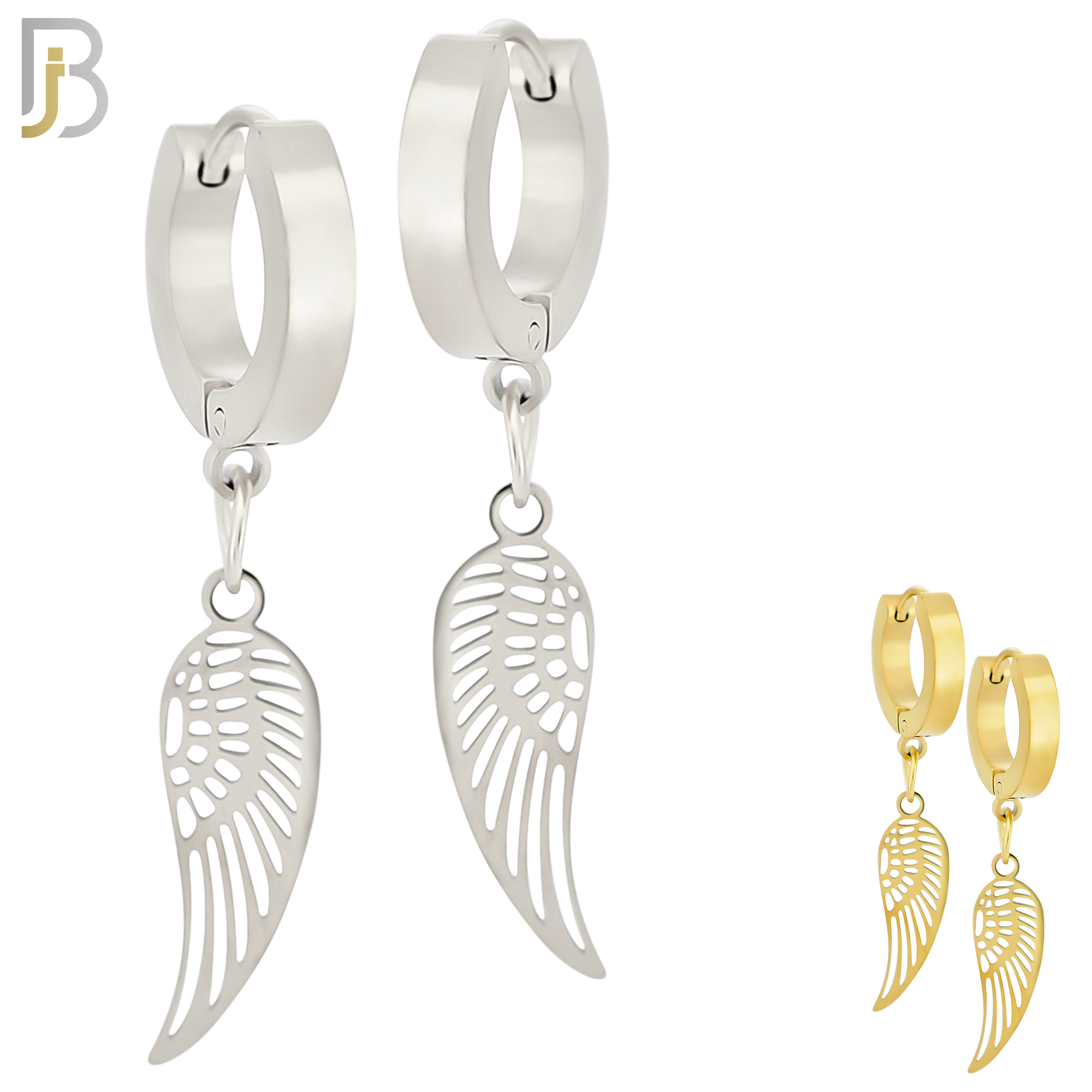 ES21 - 316L Stainless Steel Dangling Angel Wings Design Huggies Clip On image 0