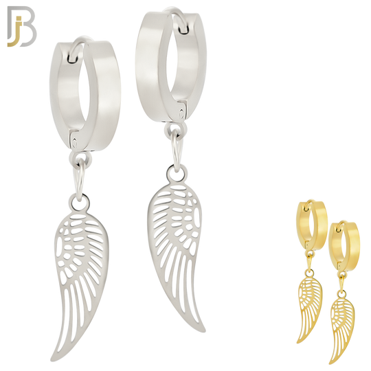 ES21 - 316L Stainless Steel Dangling Angel Wings Design Huggies Clip On image 0