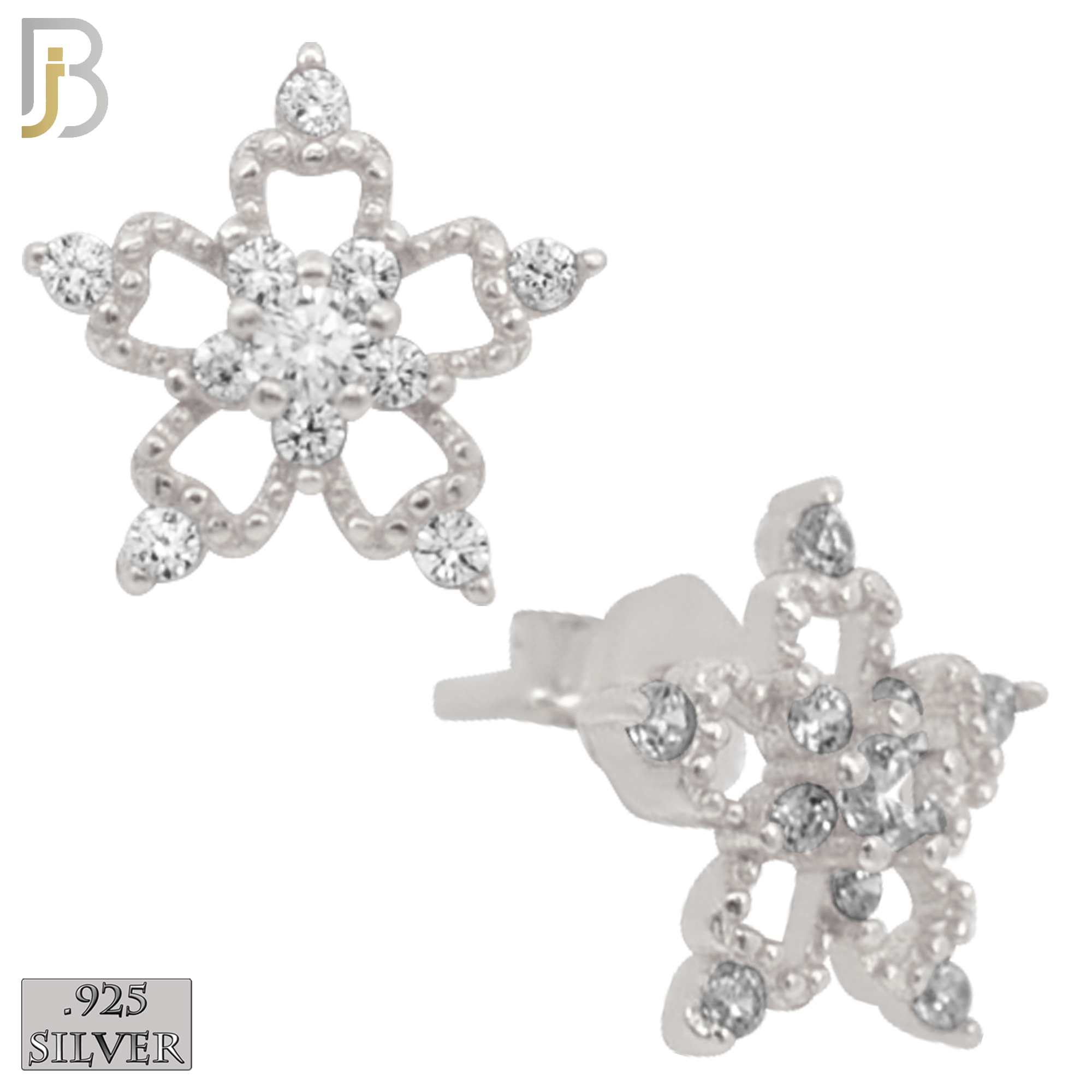 925-ES26 - .925 Sterling Silver Star with Zircon Earrings Stud image 1