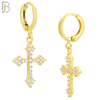 ES51 - 316L Stainless Steel Dangling Cross Zircon Design Huggies Clip On image 3