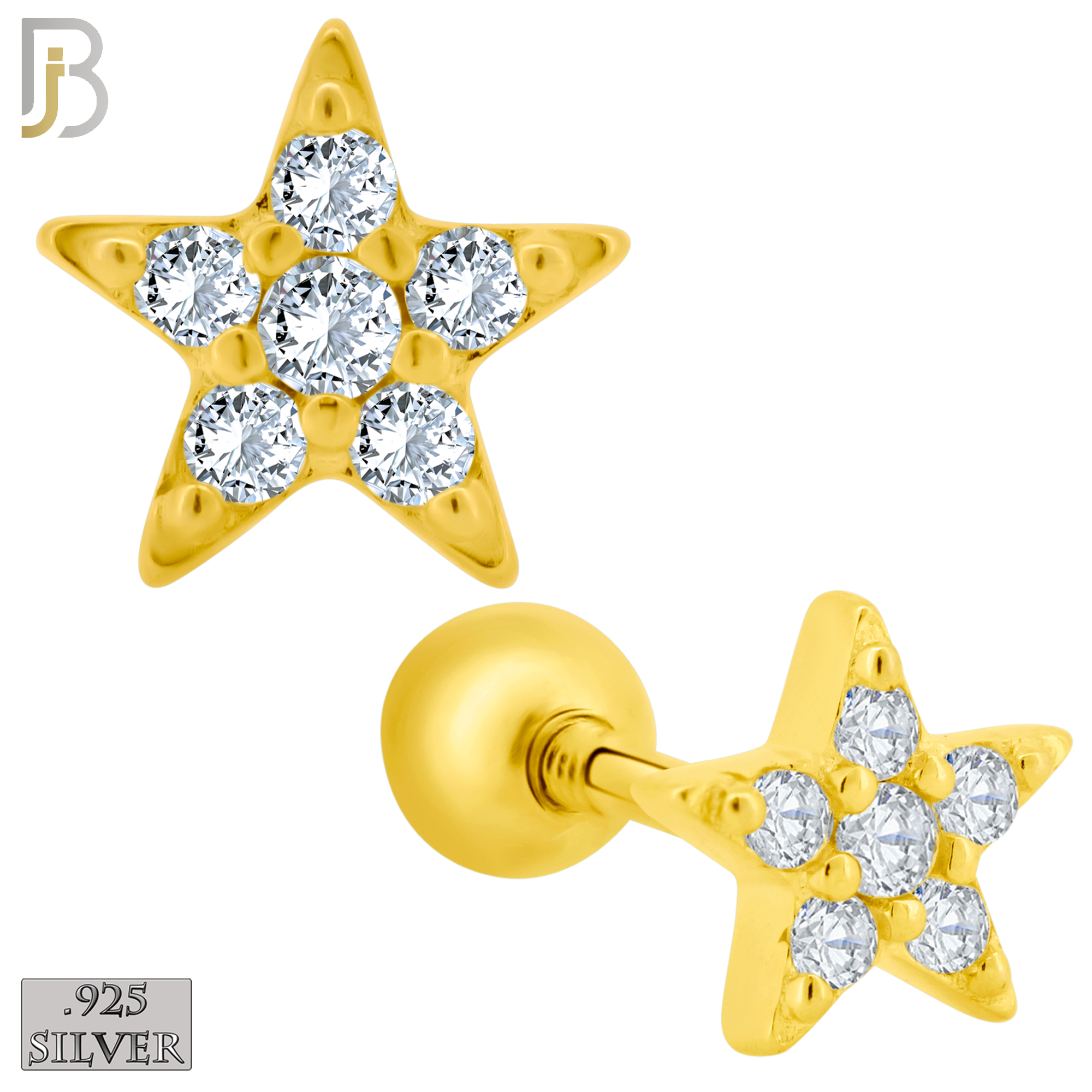 925-ES419 - Screw Ball Back - 925 Sterling Silver 5mm Star with Multi CZ Stud Earrings image 1