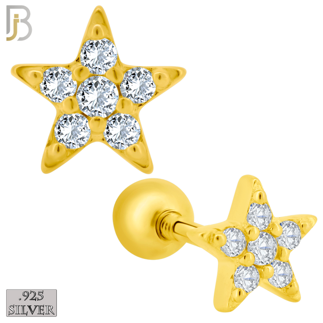 925-ES419 - Screw Ball Back - 925 Sterling Silver 5mm Star with Multi CZ Stud Earrings image 1