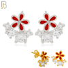 925-ES225 – .925 Sterling Silver Red Flower with Four Zircon Design Earring Stud image 0