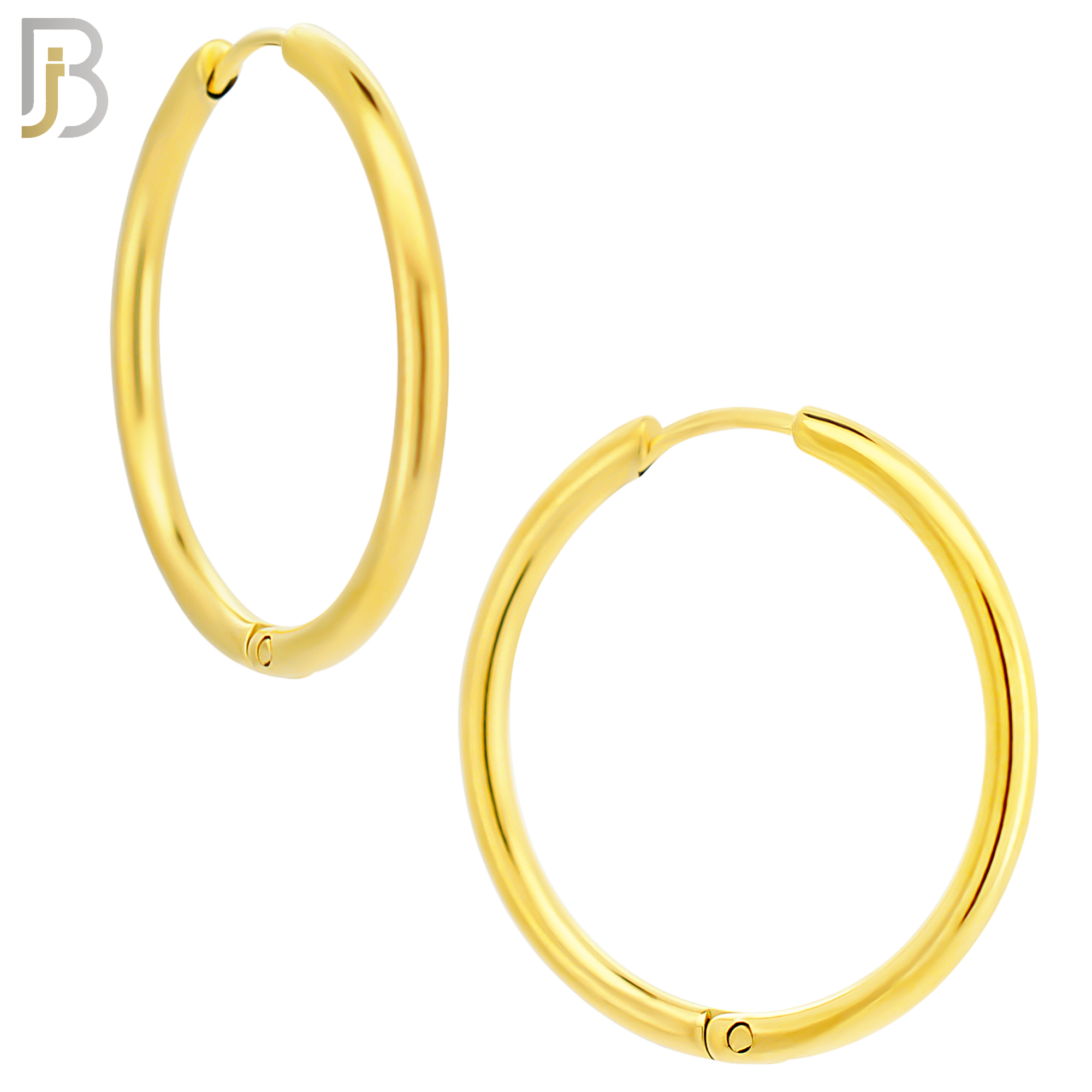 ES95G - 316L Stainless Steel Gold Plated 2mm Thickness Plain Hoops Design Huggies Clip On - 20mm image