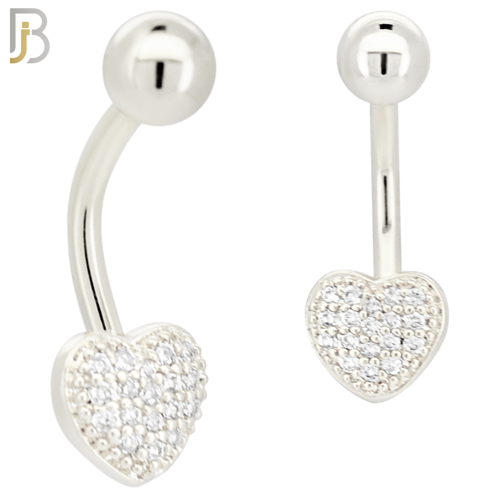 NB96 - 316L Stainless Steel Heart with Multi CZ Banana Belly Ring image 1