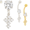 N042 - 316L Stainless Steel Dangling Prong Cross with Zircon Design Belly Ring with 5mm Screw Ball image 0