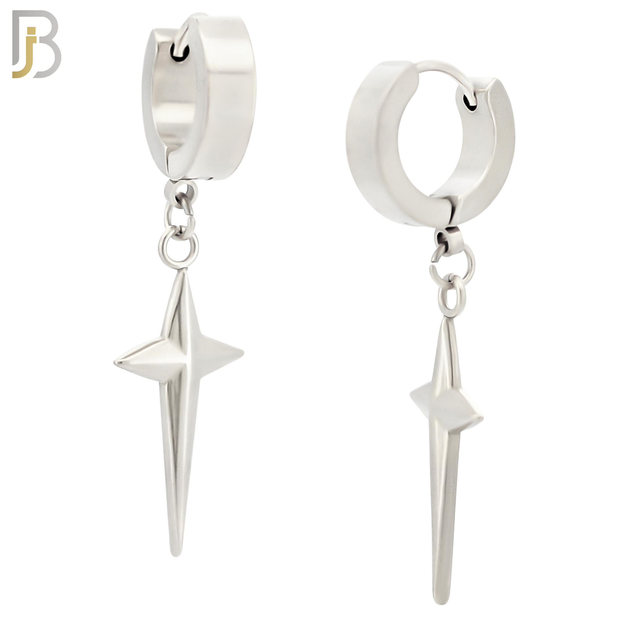ES43 - 316L Stainless Steel Dangling Spike Cross Design Huggies Clip On image 1