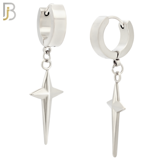 ES43 - 316L Stainless Steel Dangling Spike Cross Design Huggies Clip On image 1