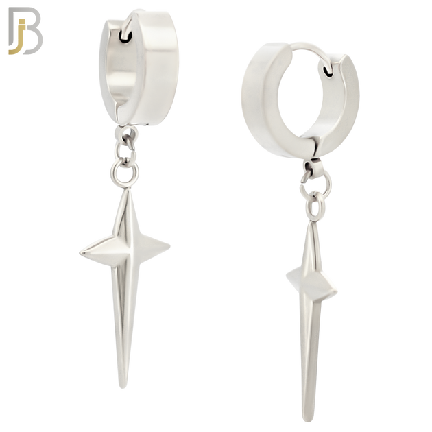 ES43 - 316L Stainless Steel Dangling Spike Cross Design Huggies Clip On image 1