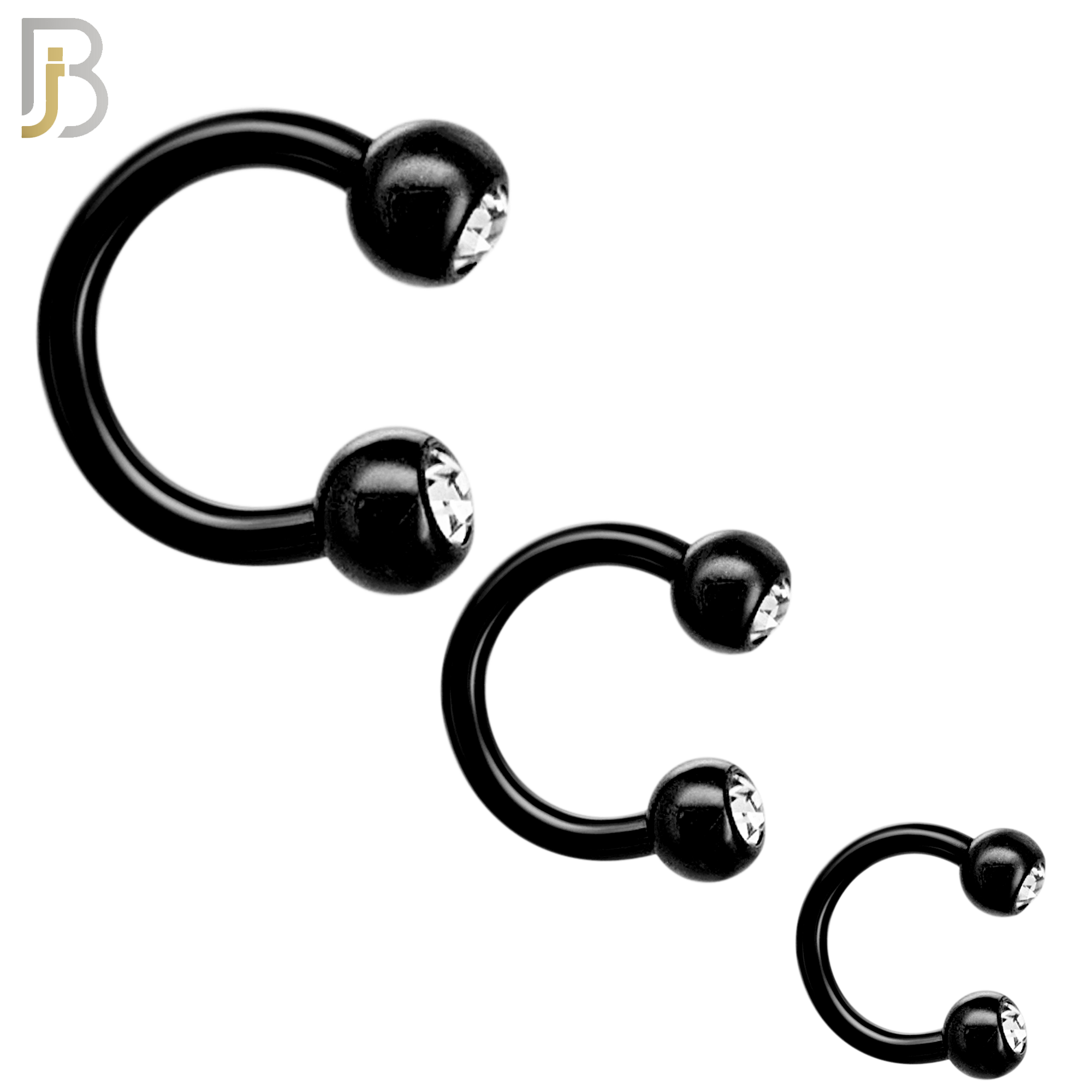 HS05K - 316L Surgical Steel Black Plated Horseshoe with Double Gem Screw Ball External Threaded (PACK OF 6) image 0