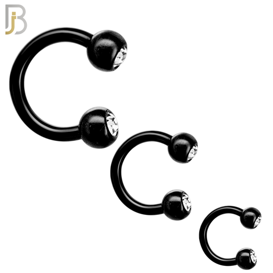 HS05K - 316L Surgical Steel Black Plated Horseshoe with Double Gem Screw Ball External Threaded (PACK OF 6) image 0