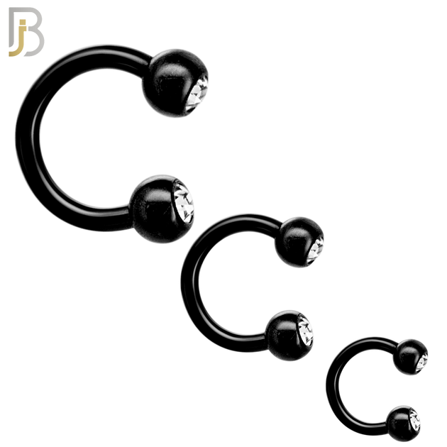 HS05K - 316L Surgical Steel Black Plated Horseshoe with Double Gem Screw Ball External Threaded (PACK OF 6) image 0