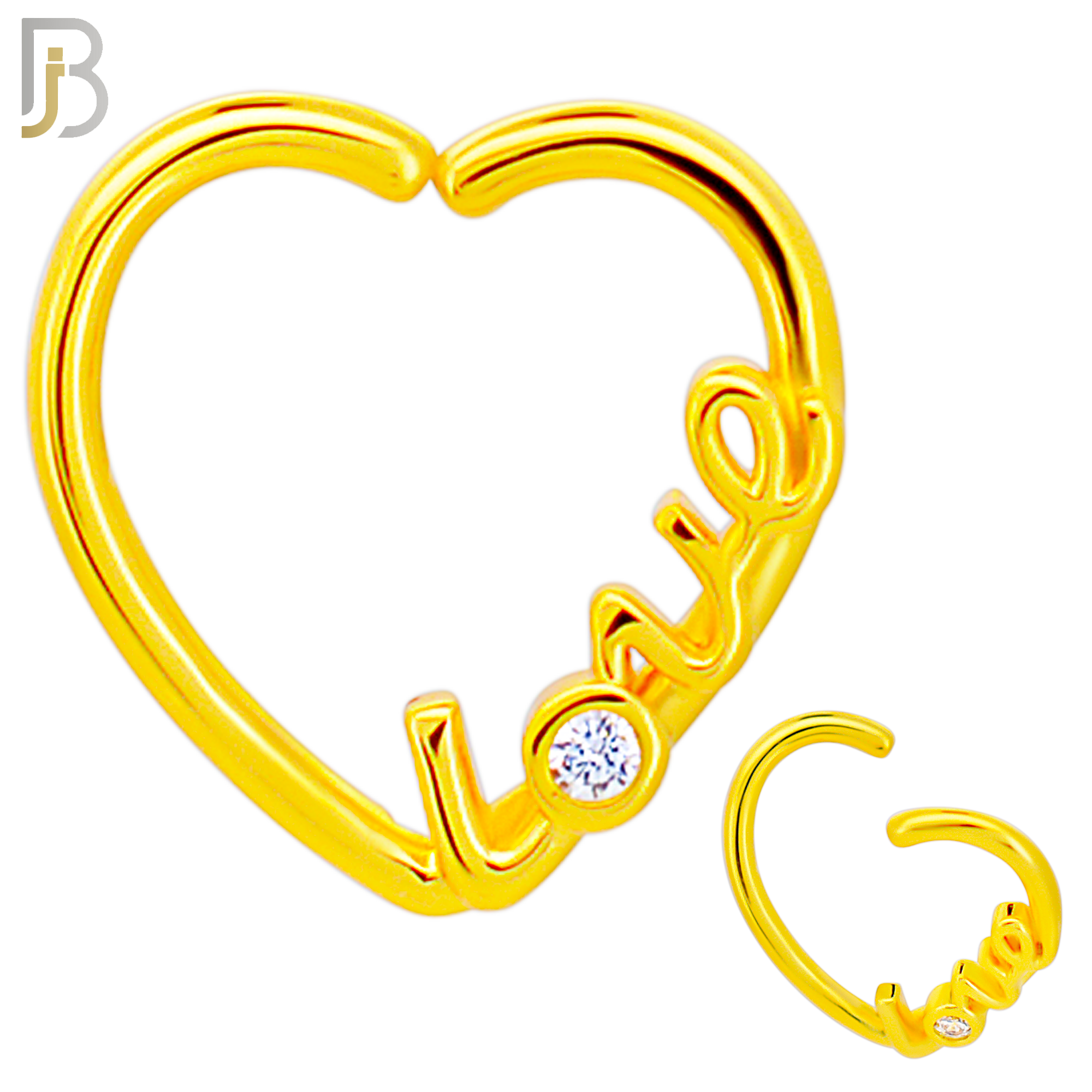 CT110 - 316 Surgical Steel LOVE text with Single  Zircon on O Twist to Open Nose Hoop (Pack of 6) image 2