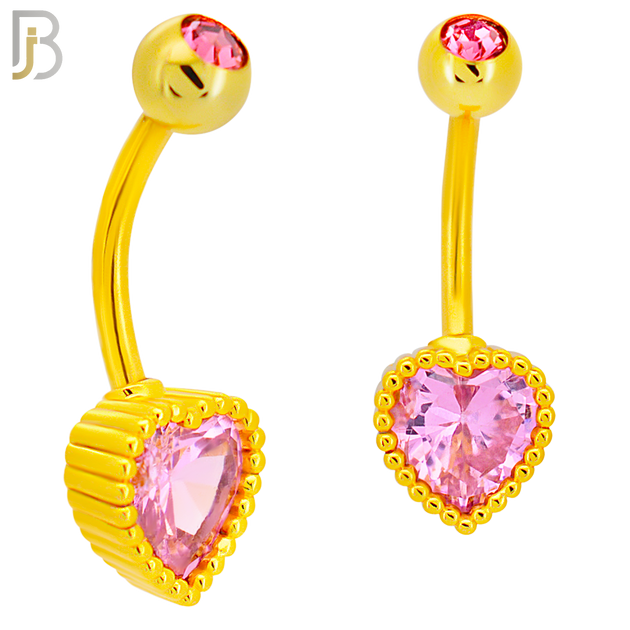 NB93 - 316L Stainless Steel Heart  Design CZ Banana Belly Ring and 5mm Screw Top image 2
