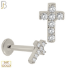 14-LB51 - 14k Gold Cross Labret Studded with CZ Labret image 1