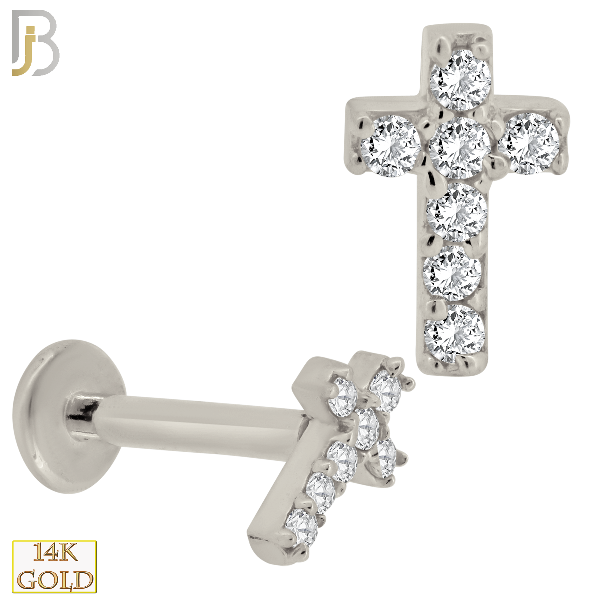 14-LB51 - 14k Gold Cross Labret Studded with CZ Labret image 1