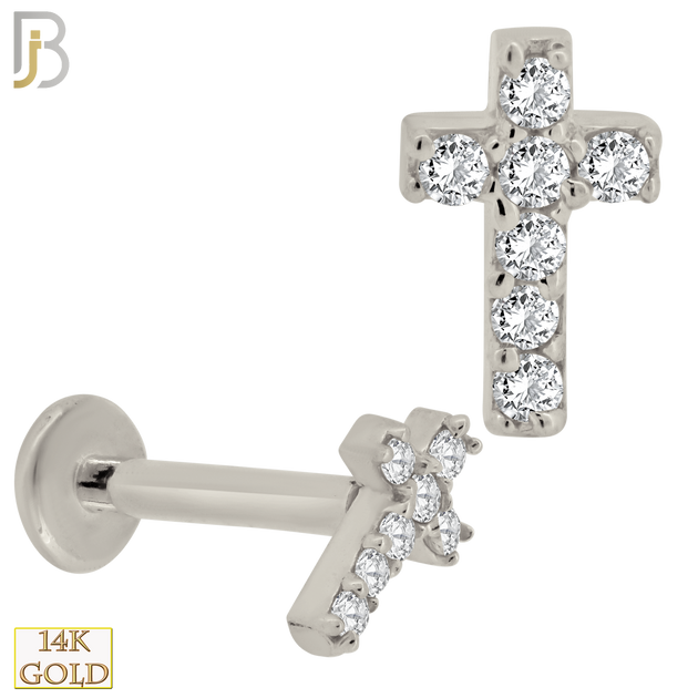 14-LB51 - 14k Gold Cross Labret Studded with CZ Labret image 1