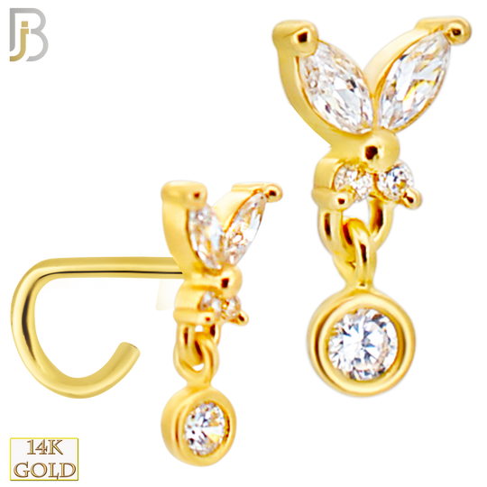 14-NR111C- 14k Yellow Gold Butterfly with Dangling Round CZ in Bezel Setting Nose Screw image 0